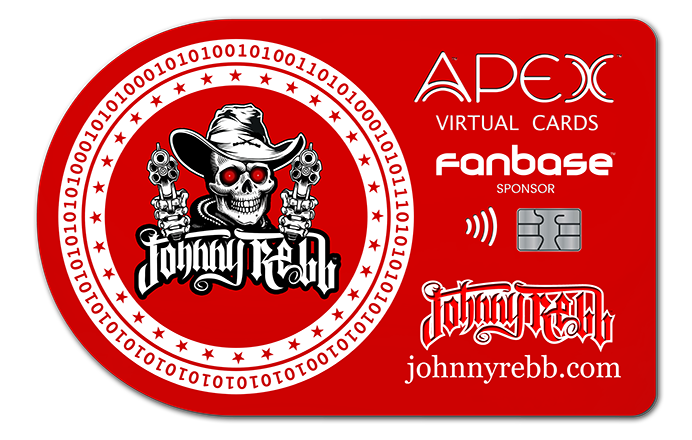 Red aluminum card with the Johnny Rebb logo in the front circle